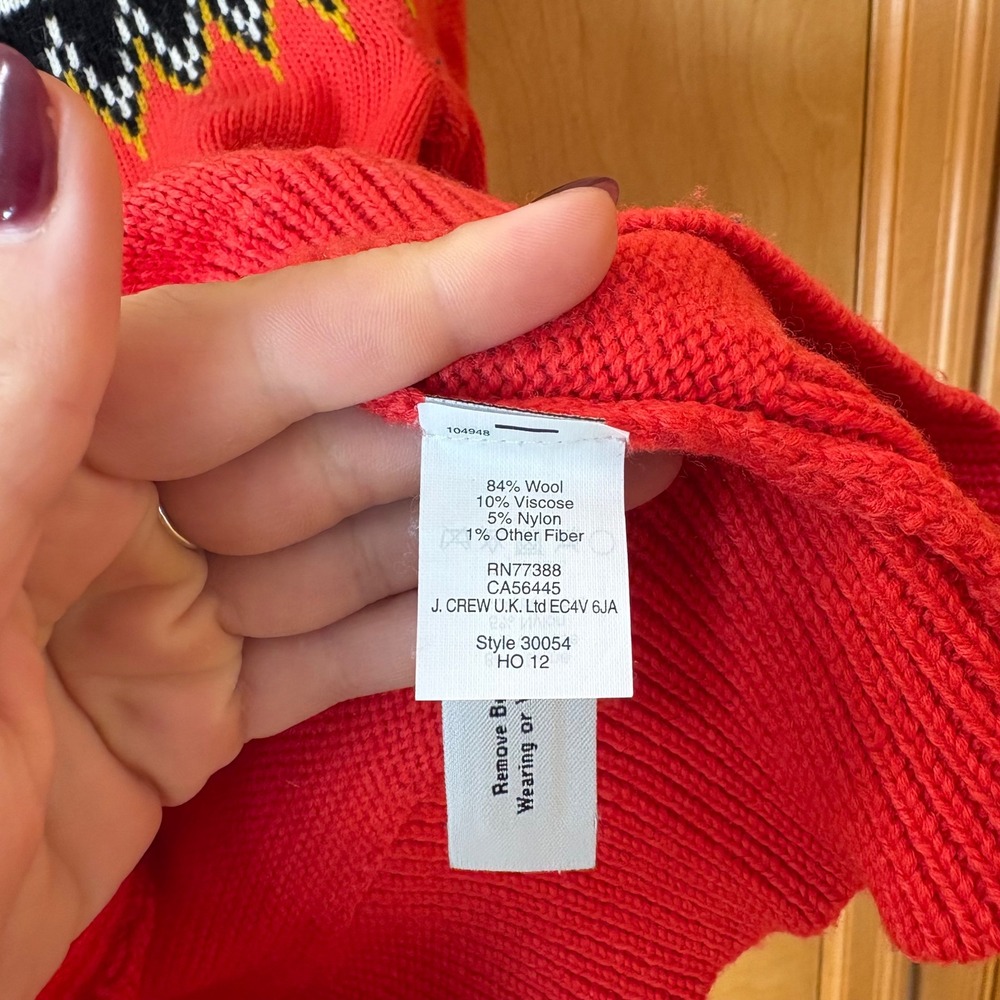 J. Crew Sweater Women Small Red Fair Isle Wool Blend Nordic Pullover 30054 - Picture 3 of 8